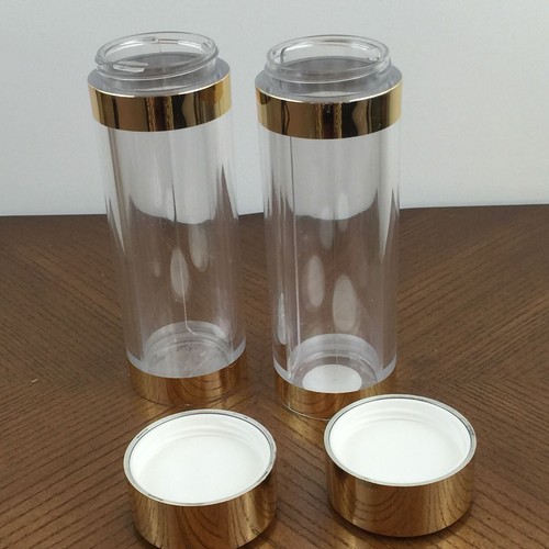 2 Craft Storage Reusable Bottles Gold Clear Acrylic Removable Inner Made Italy