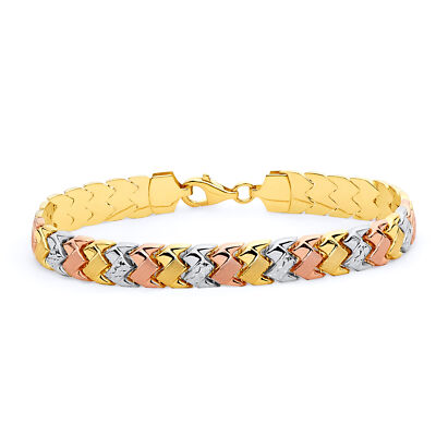 Pre-owned Wellingsale 14k Tri Color Gold Diamond Cut Bracelet - 7.25"