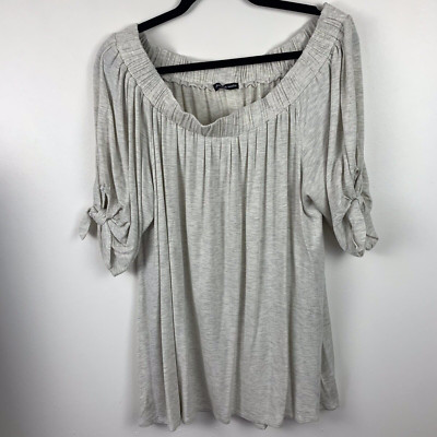 Cha Cha Vente Woman's NEW Top Gray short tie sleeve Off The Shoulder plus 1X