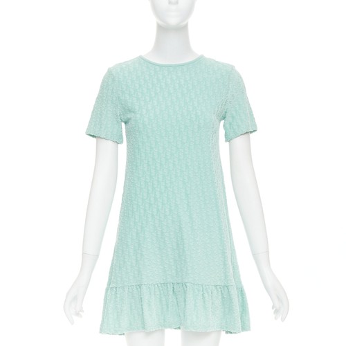 Christian Dior kids  12＋ CHRISTIAN DIOR KIDS turquoise cotton velour monogram frill