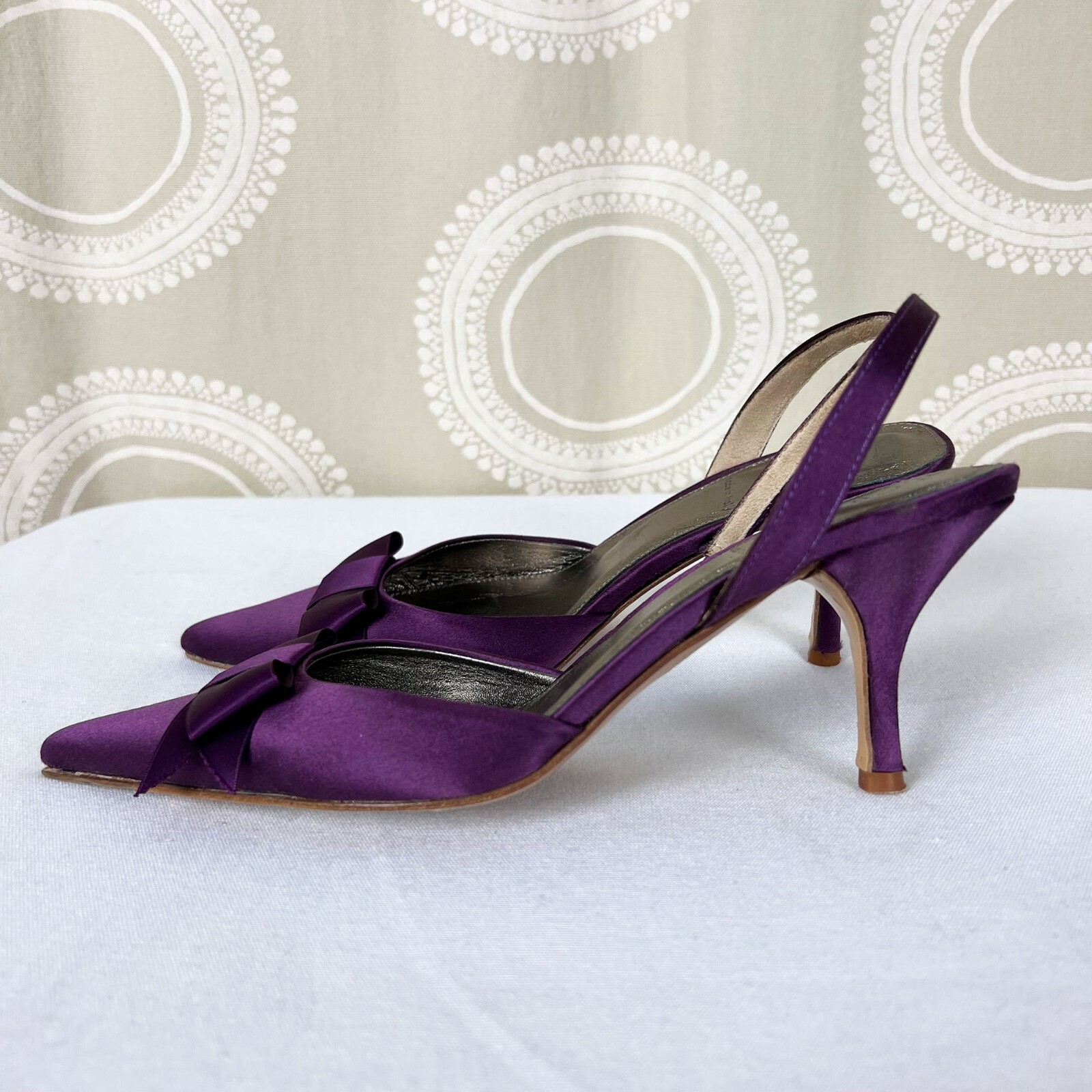 J. Crew purple satin bow slingback 
