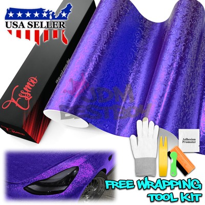 PET Damascus Steel Forged Carbon Fiber Royal Purple Car Vinyl Wrap Decal Sticker
