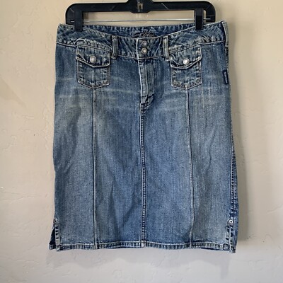 Women s Silver Jeans Co Denim Blue Skirt Sz 30 2 Button Classic Medium Wash