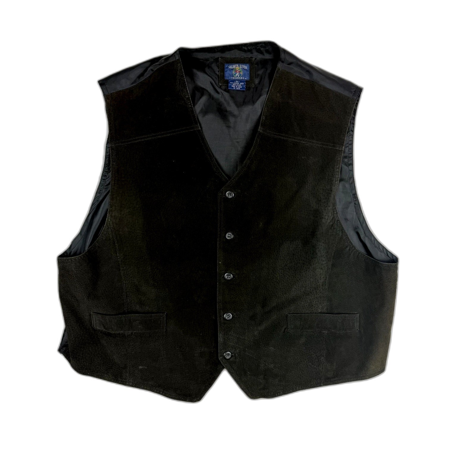 Salmon River Traders Black Genuine Suede Leather Vest Men's 3X Big & Tall