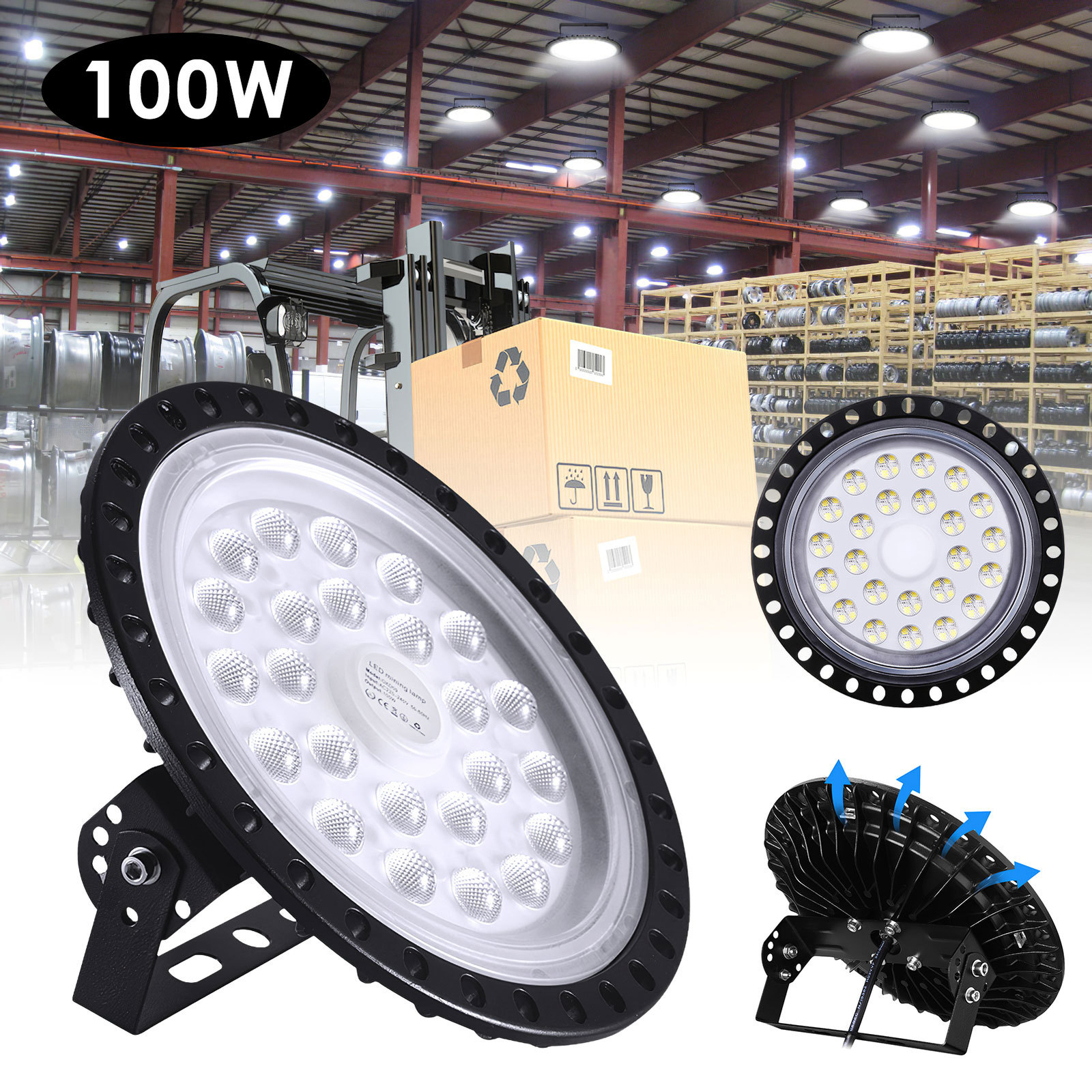 100W Watt UFO LED High Bay Light Factory Warehouse Gym Shop Flood Lamps Bulb