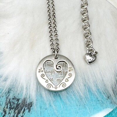 Brighton ''Live Well Love Much'' Heart Necklace Silver Plate Reversible NWOT