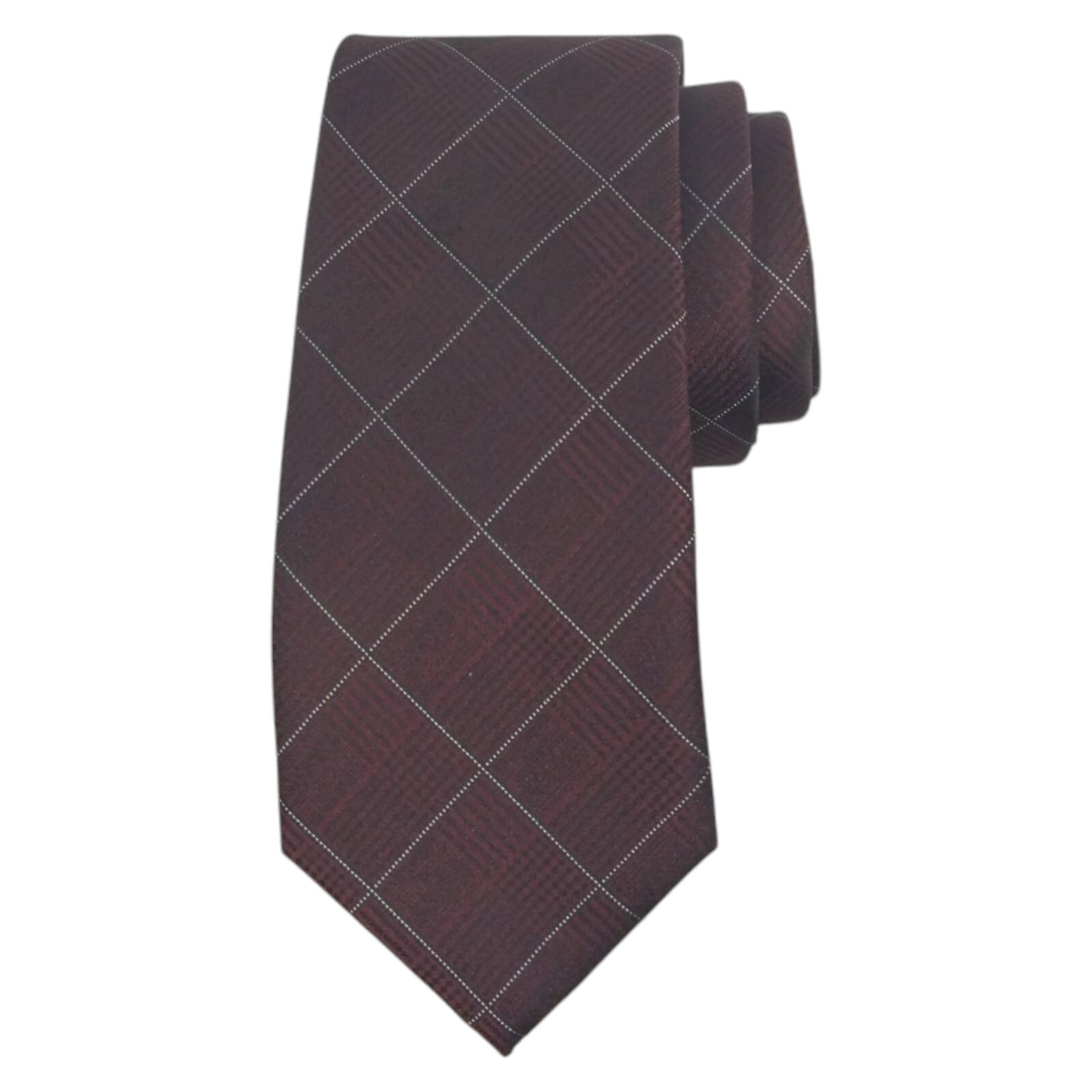 ALFANI Mens Tie Dark Burgundy Red Gering Plaid 2.75 Slim Narrow Dress Necktie