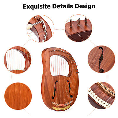 16-String Lyre Harp Metal Strings Solid Wood String Instrument W/ Carry Bag A2V0