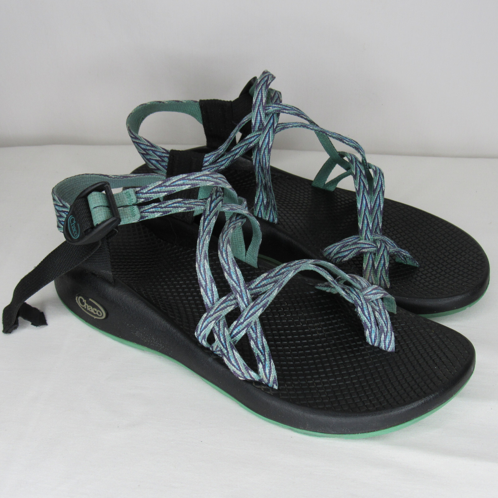 ☆☆chaco☆☆ Womens Chaco Sandals ZX/3 Teal Green Yellow Multi Strap Toe