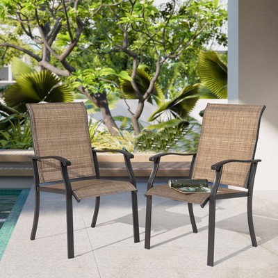 NUU GARDEN Iron Textilene Dining Chair, Brown, Set of 2 Brown
