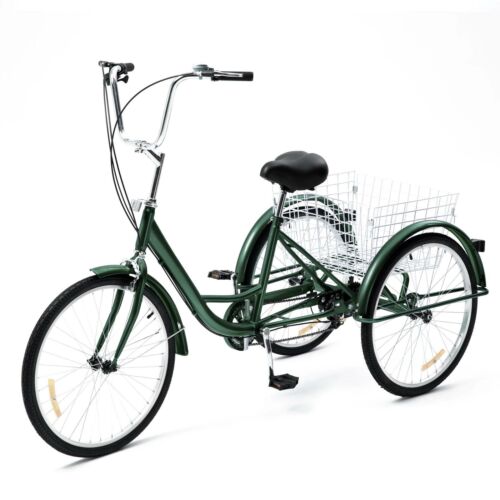 Color:Green:VIRIBUS 24"/26" 350W Electric Adult Tricycle Trike Cruiser 3-Wheel Bike Basket