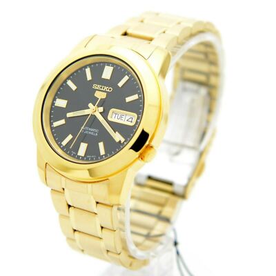 Pre-owned Seiko 5 Snkk22k1 Automatic Gold-tone Stainless Steel Black Analog Men's Watch