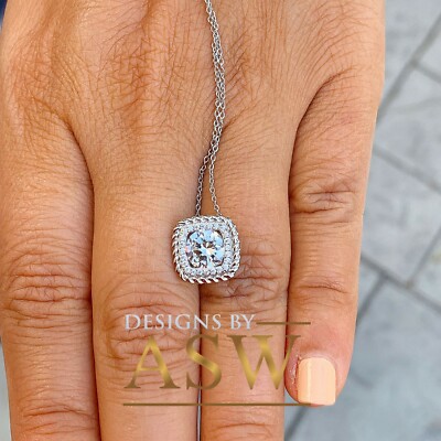Pre-owned Knr 14k White Gold Round Moissanite And Natural Diamonds Pendent Necklace 1.15ctw