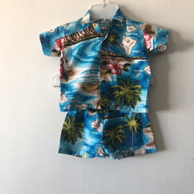 RJC Hawaiian Shorts Set Hawaii USA Boats Ukuleles Hibiscus Maps Size Boys 24 Mos