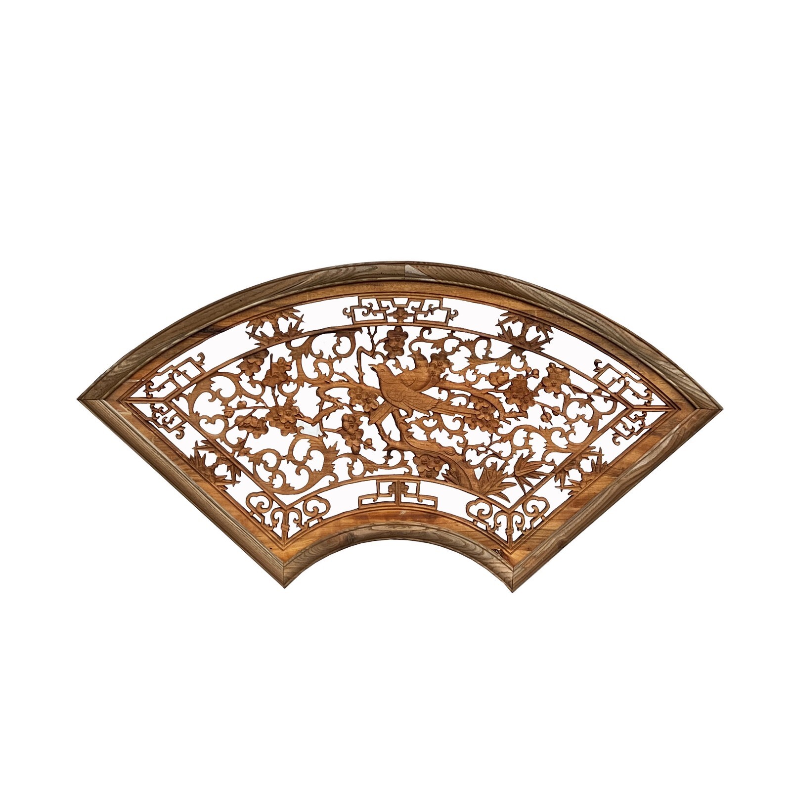 Chinese Fan Shape Birds Flowers Wood Wall Hanging Panel ws2925S Chinese Fan Shape Birds Flowers Wood Wall Hanging Panel ws2925S