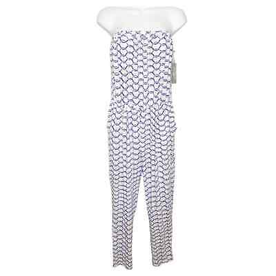 Tart Strapless Jumpsuit White Blue Chain Print Size Small NWT