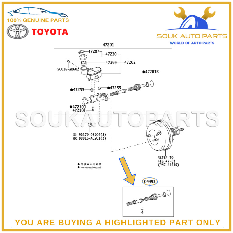 04493-0k010 Genuine Toyota Cylinder Kit, Brake Master 044930k010 Oem