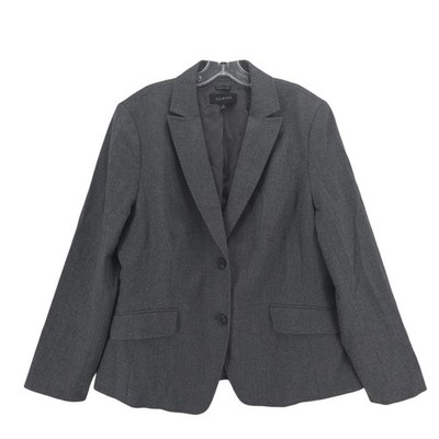 TALBOTS Wool Blend Gray Blazer Jacket Italian Flannel Size 14