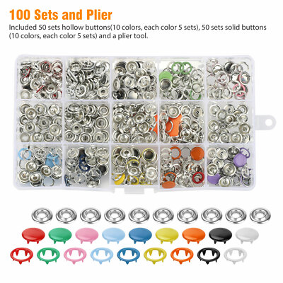 Metal Sewing Button Hollow Prong Ring Press Studs Snap Fasteners Plier Tool Kit