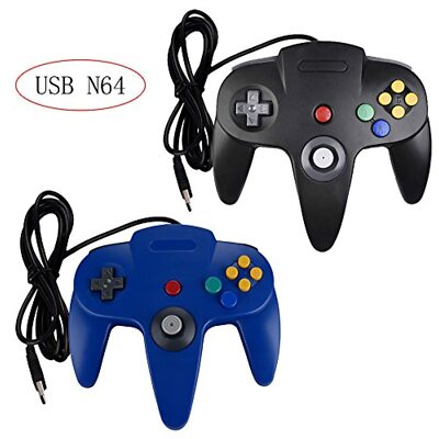 USB Lot of 2 Pack Classic Retro N64 Bit USB Wired Controller For PC Black
