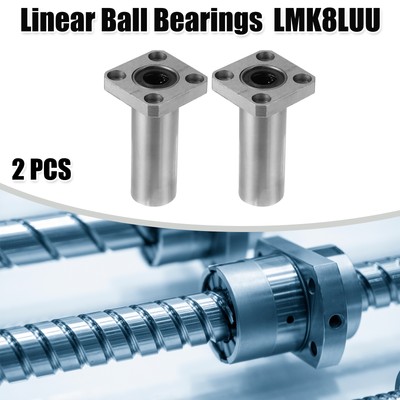 2 Pcs LMK8LUU 8mm IDx15mm ODx45mm Length Square Flange Linear Ball Bearings