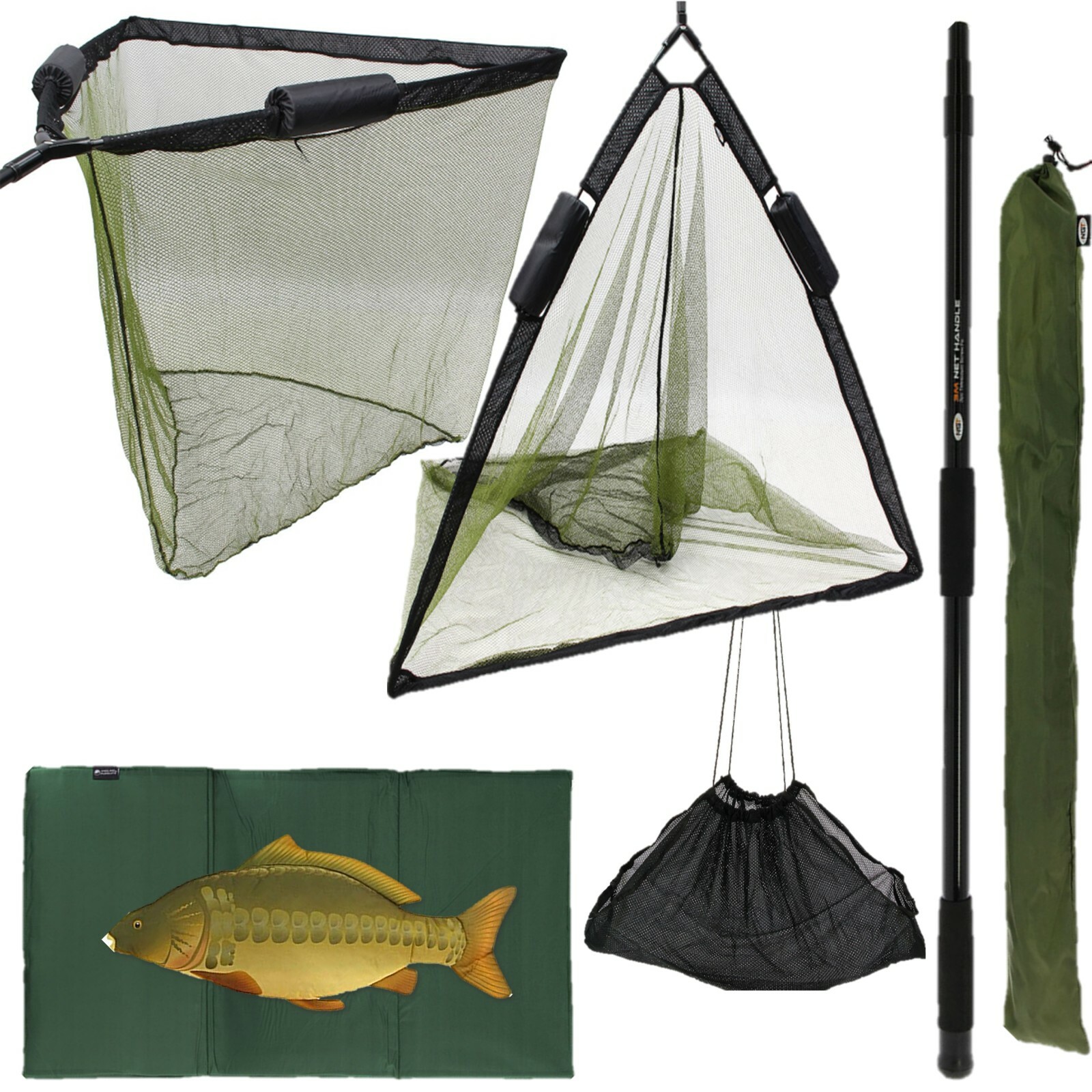 42" Inch Large Carp Fishing Landing Net Dual Floats + Unhooking Mat + Sling  + 2M | eBay