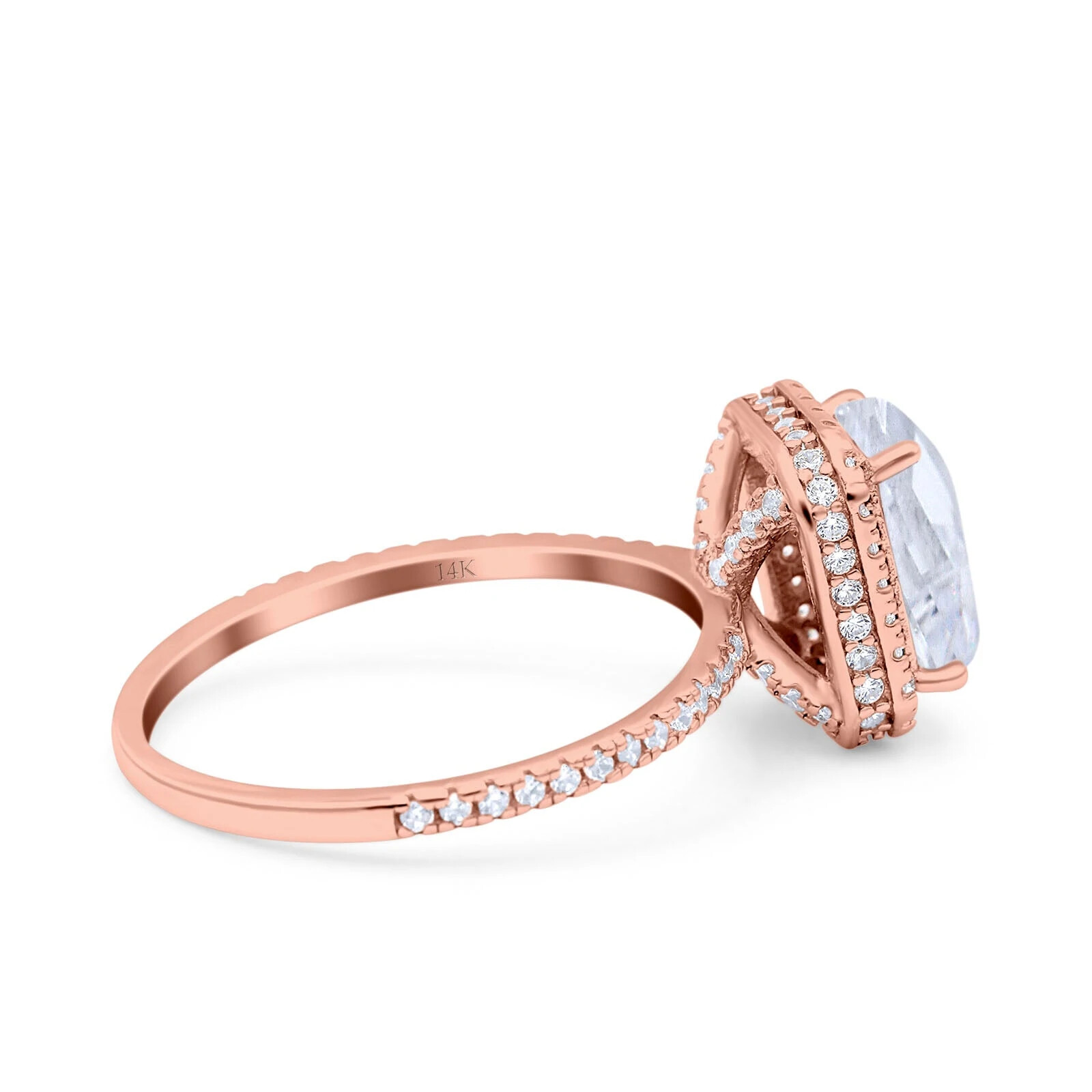 Pre-owned Emerald 14k Rose Gold  Cut Art Deco Bridal Wedding Engagement Ring Simulated Cz In Pink