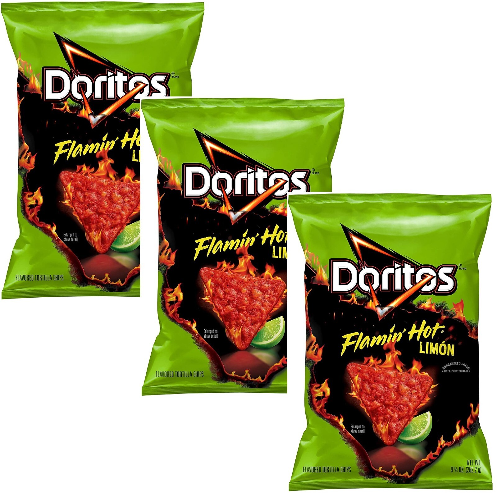 Doritos FLAMIN HOT LIMON Flavored Tortilla Chips Bag Snacks (3 Bags)