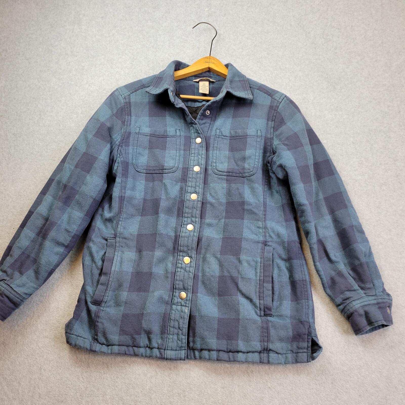 Duluth Trading Flannel Shirt Jacket Plaid Snap Front Insulated Womens XS Blue