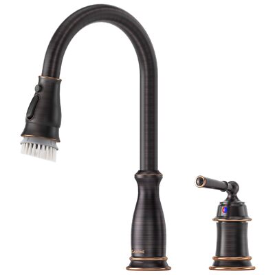 2 Hole Kitchen Sink Faucet Oil Rubbed Bronze Pull Down Separate Handle High Arch