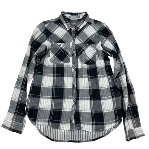 Columbia Women's Black & White Plaid Button Up Shirt Double Muslin Cotton Sz M