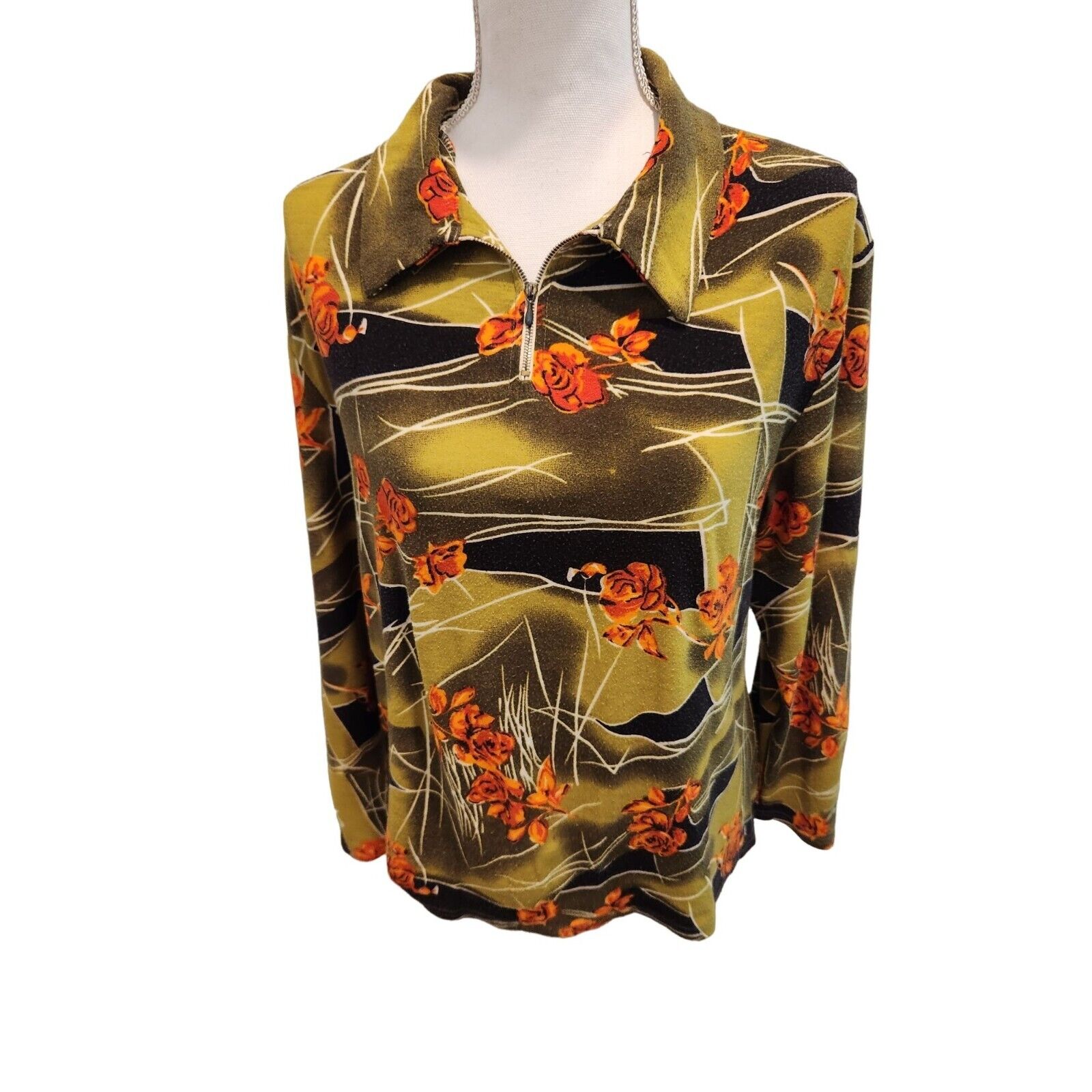 Vintage 70s Long Sleeve Green Orange Half Zip Shirt L Dagger Vintage 70s Long Sleeve Green Orange Half Zip Shirt L Dagger