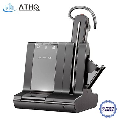 Poly Plantronics Savi 8245 Office Bluetooth Headset Unlimited Talk Time w/ Stand