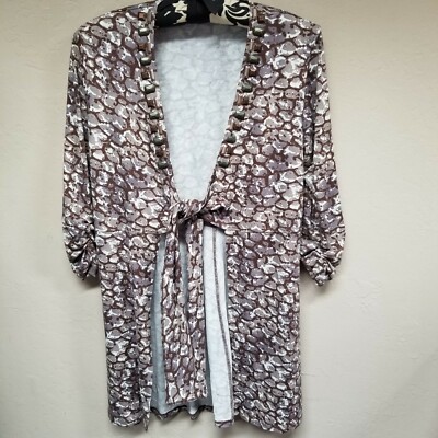 CAbi Womens Kimono Top Open Front Tie Up Pebble Print Multicolor Size Small