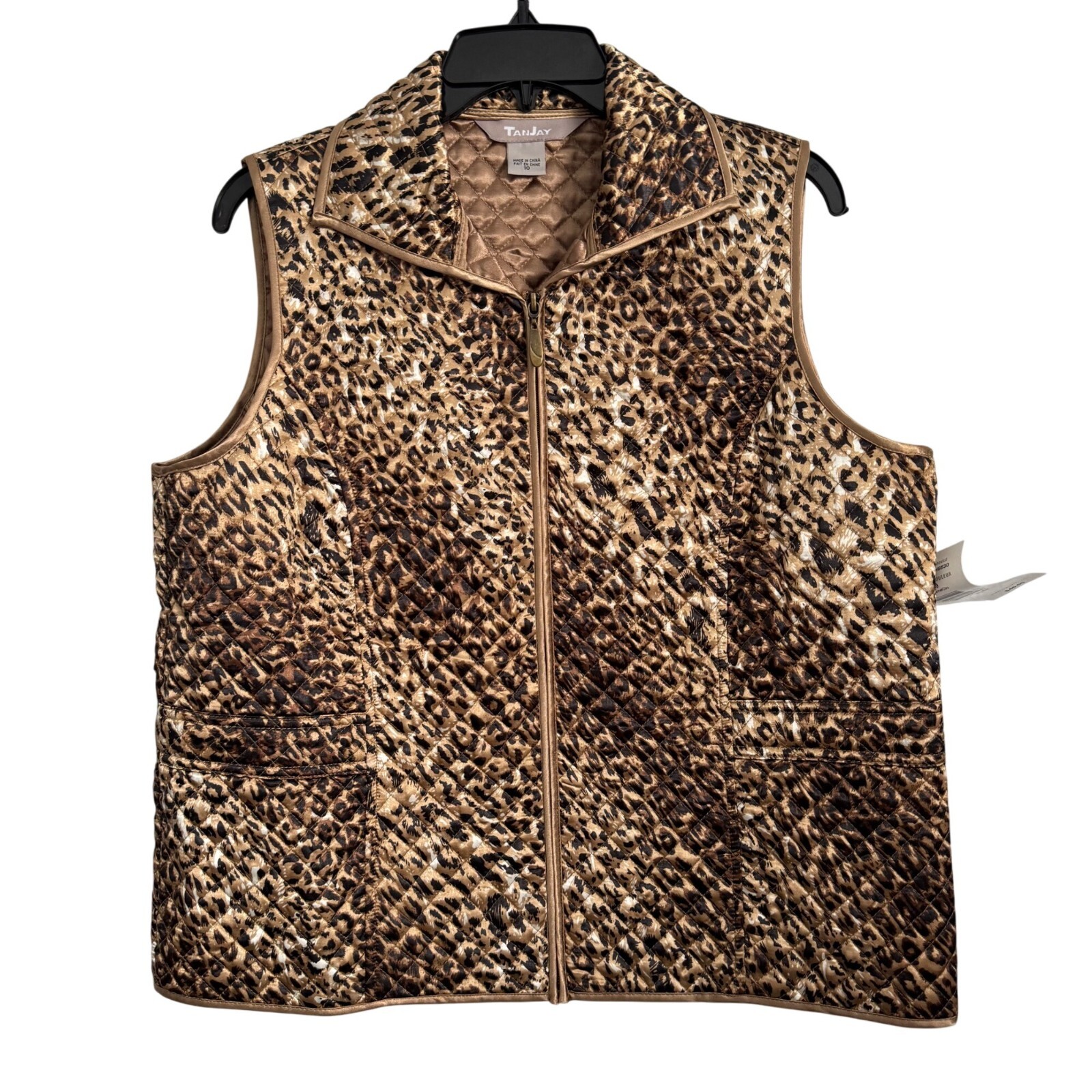 TanJay Quilted Sleeveless Vest With Leopard Print & Zip