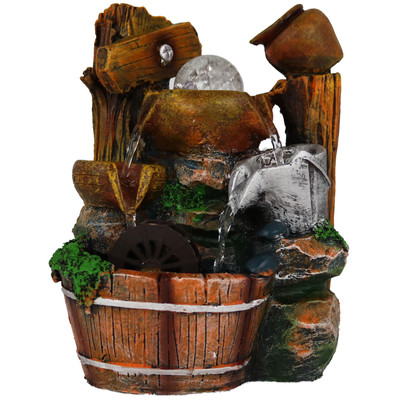 Jug Pot Water Mill Tabletop Fountain 10'' Barrel Sculpture Fountain W/ LED Light