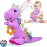 Baby Dino Musical Stuffed Animal Toys for 0-3-6-9-12 Months，Infant Dinosaur Tummy Time Toys with Crinkle Sound Paper，Teether，Textures and Rattles for Newborn Boys Girls Birthday Gifts，Purple