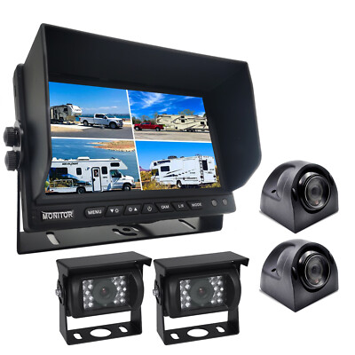 7'' Quad Monitor DVR 4PIN 4x 1080P AHD 2M Side Rear View Camera Kit For Truck RV