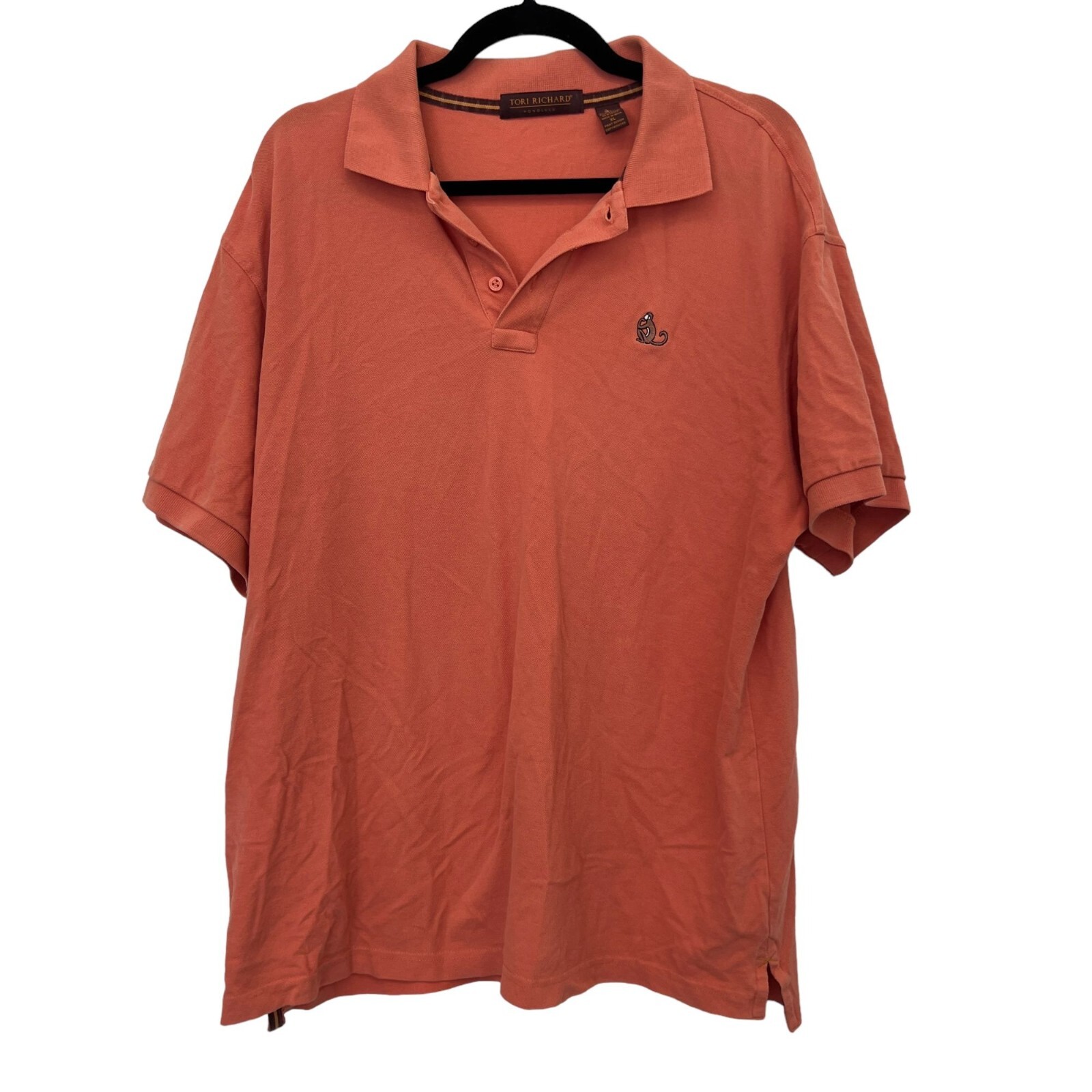 Tori Richard orange short sleeve embroidered monkey polo