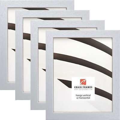 Craig Frames Essentials, 1'' Wide Modern Brushed Silver Picture Frame 4-Pack