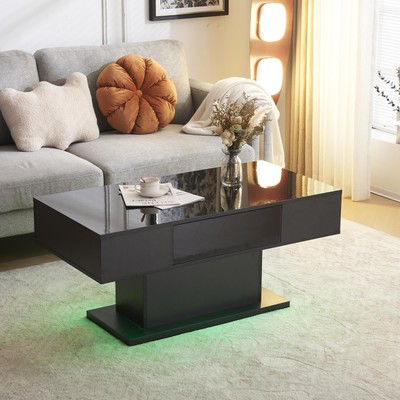 Modern Living Room Coffee Table High Glossy W/ Adjustable 16 Color Lights