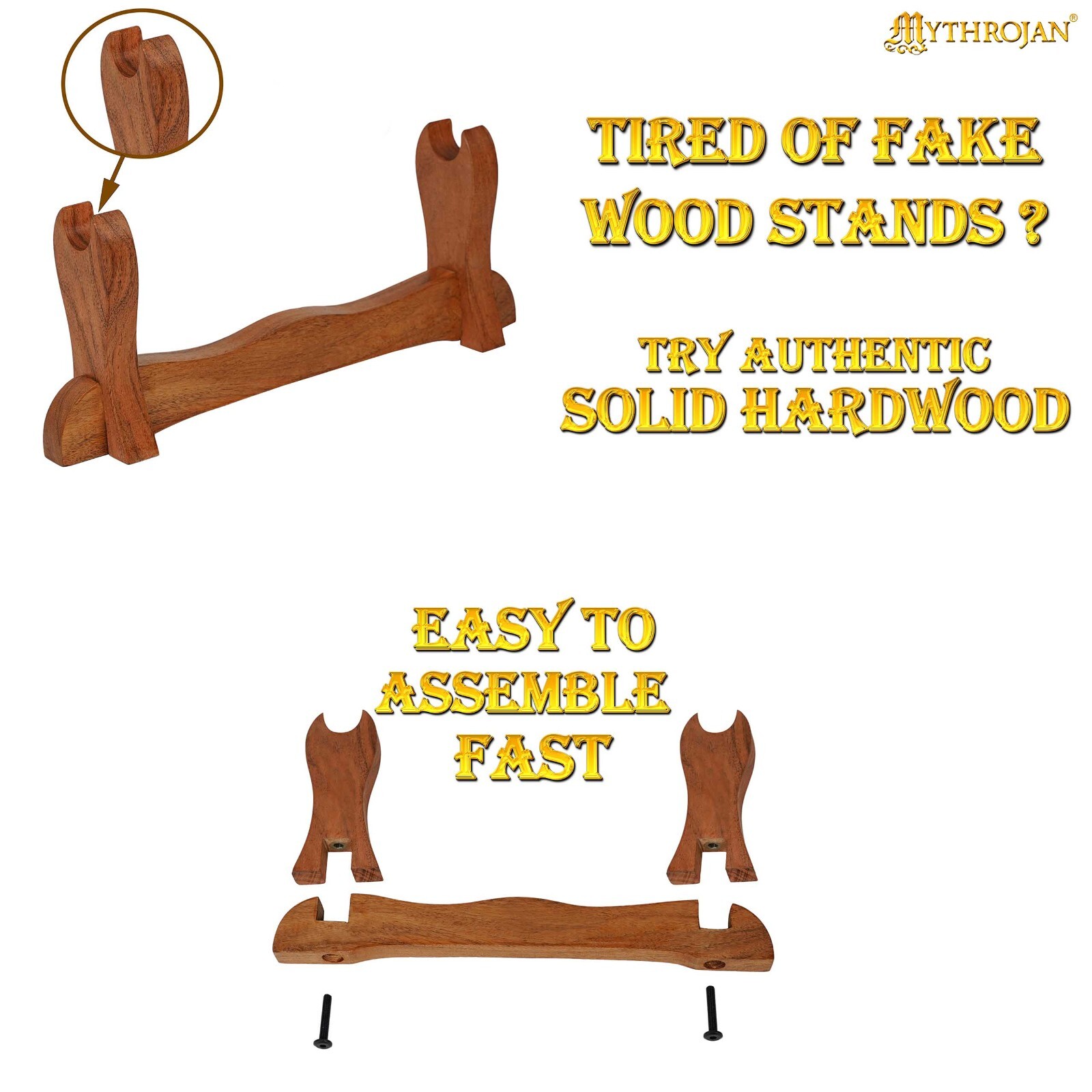 Medieval Sword Stand Solid Wood Horizontal Display Rack for Katana - 1 Tier Rack