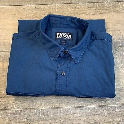 CC Filson Mens Size Medium Short Sleeve Button Up Shirt Blue Canvas Cotton B5