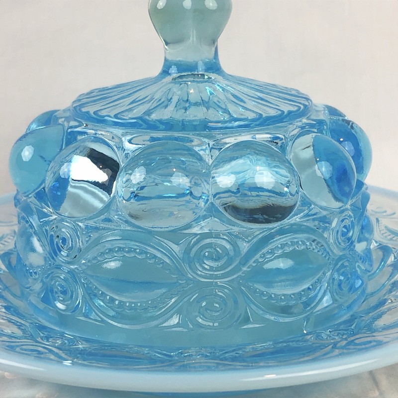 Mosser Glass Blue Opalescent Butter Dish Eye Winker Aqua | eBay