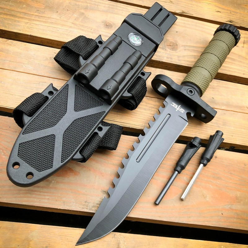 12.5" MILITARY Hunting FIXED BLADE SURVIVAL Knife w Fire Starter