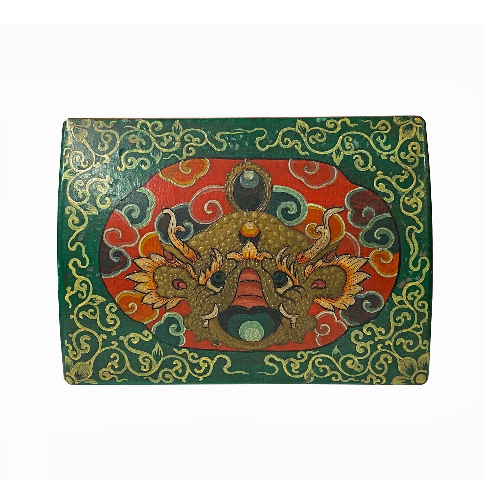 Tibetan Style Dimensional Foo Dog Head Graphic Rectangular Box ws1094S Tibetan Style Dimensional Foo Dog Head Graphic Rectangular Box ws1094S