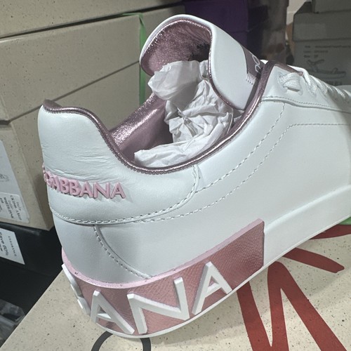 Pre-owned Dolce & Gabbana Dolce&gabbana Pink Portofino Sneakers Womens Size 41 In White