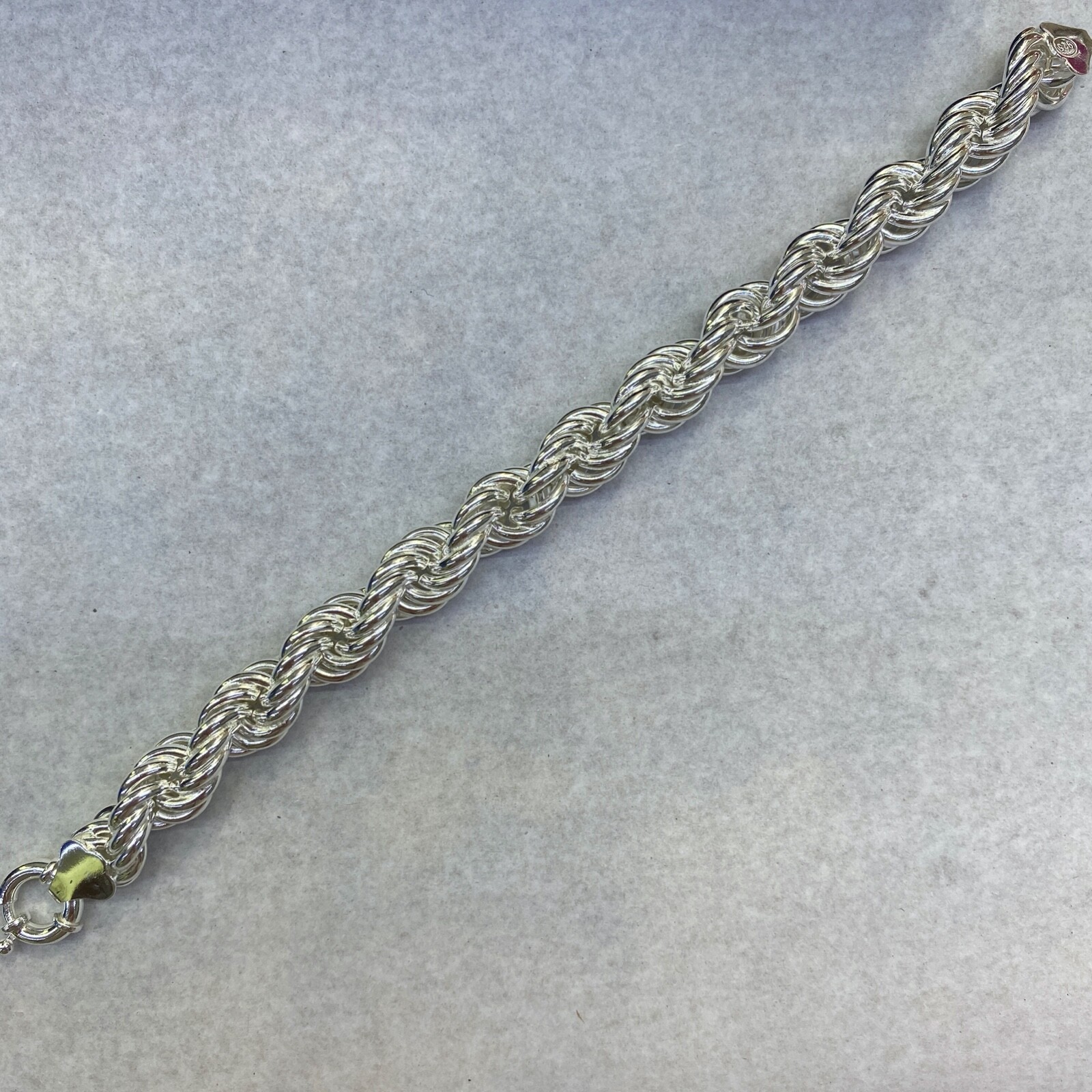 Pre-owned Handmade Mens Hollow Rope Chain Bracelet 10mm 32gr 8inch 925 Sterling Silver