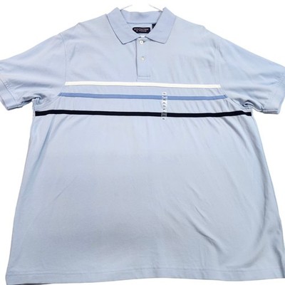 Roundtree & Yorke Polo Shirt Mens XL Blue Stripe Cotton Knit Casual Short Sleeve