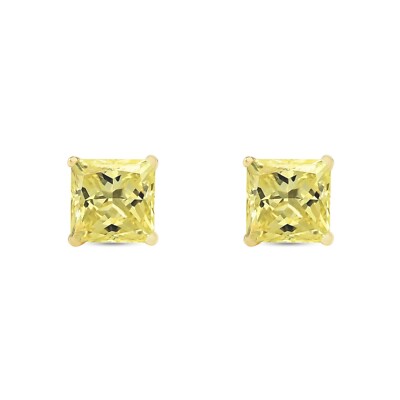 Pre-owned Shine Brite With A Diamond 4.5 Ct Princess Canary Earrings Studs Solid 14k Yellow Gold Push Back Basket